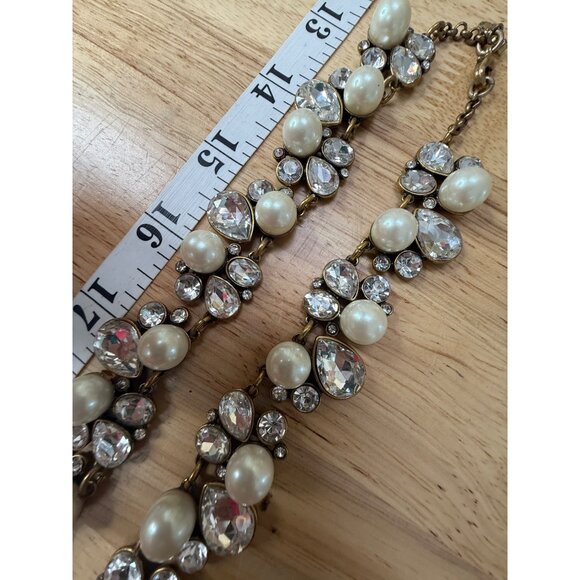 Ann Taylor Pearl & Rhinestone Gold Statement Necklace 18" Elegant Womens Jewelry - Picture 8 of 12
